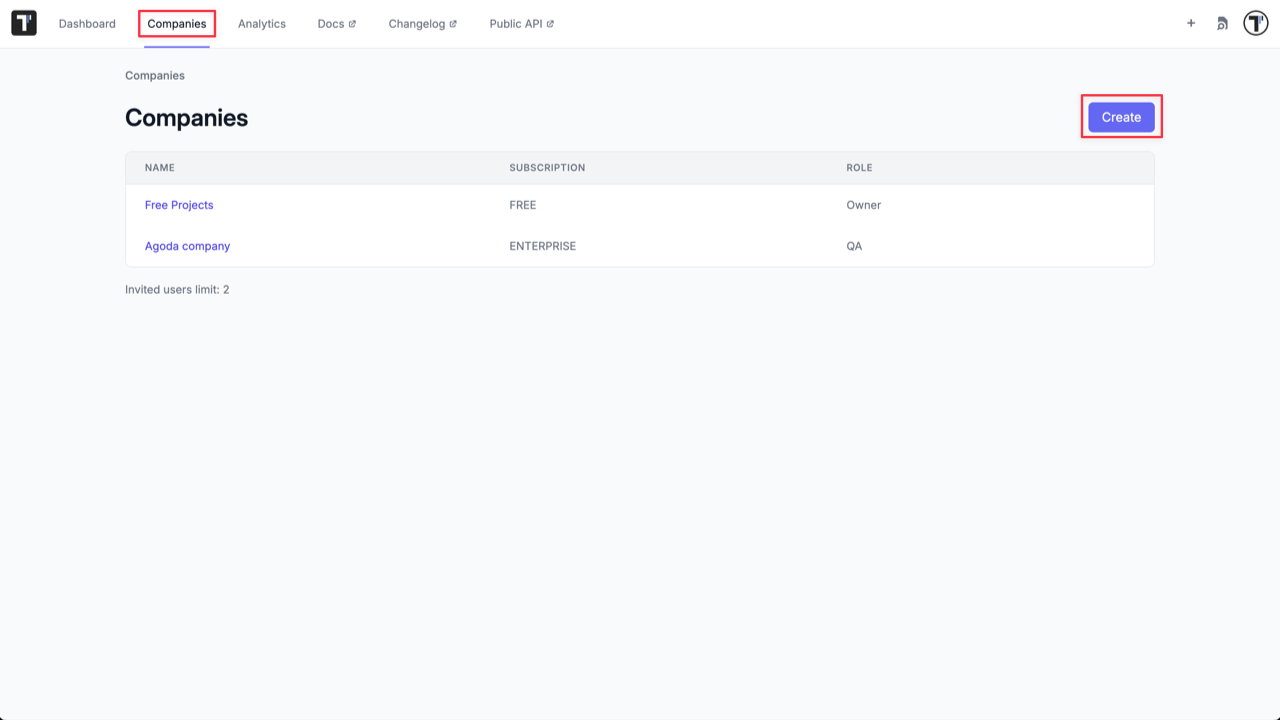 Testomatio - Create company