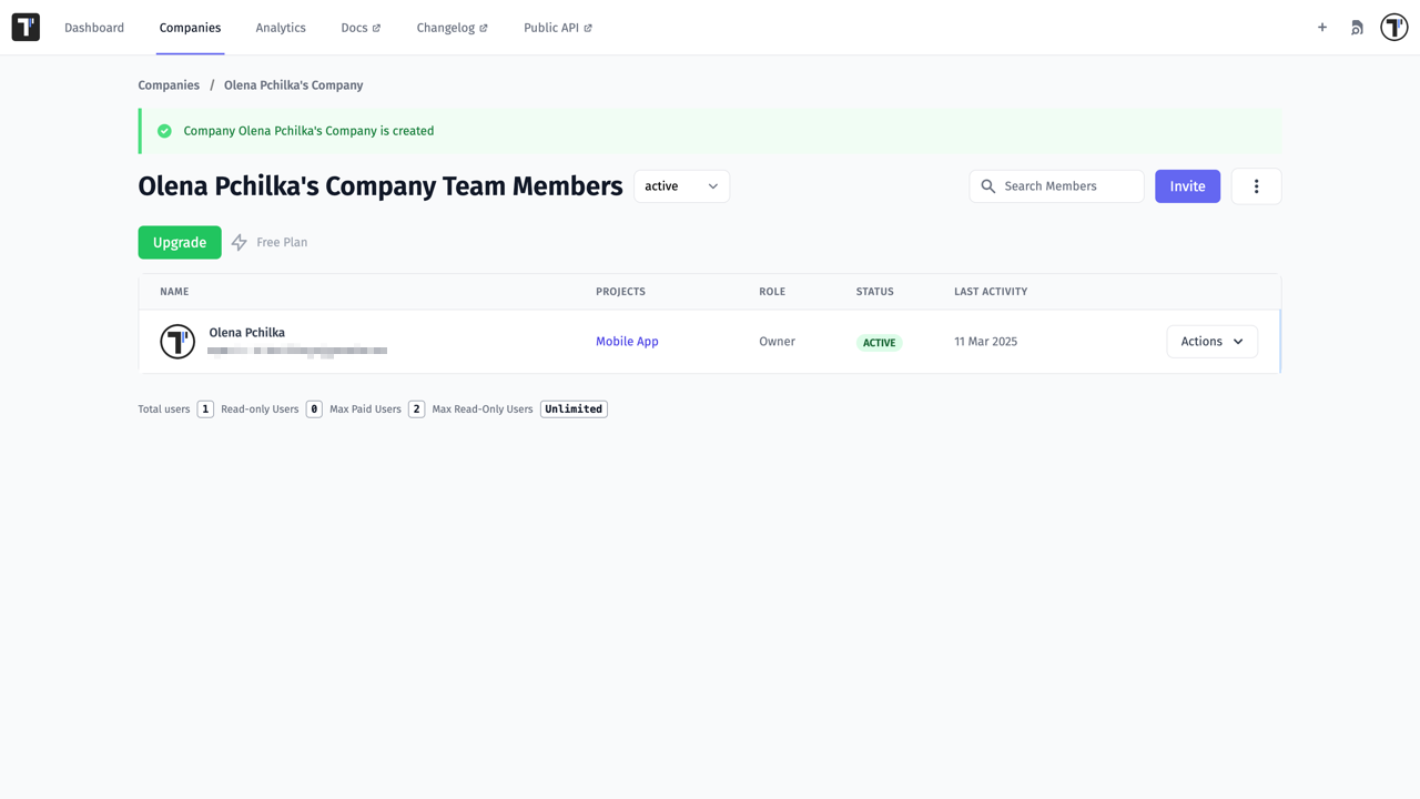 Testomatio - Create company