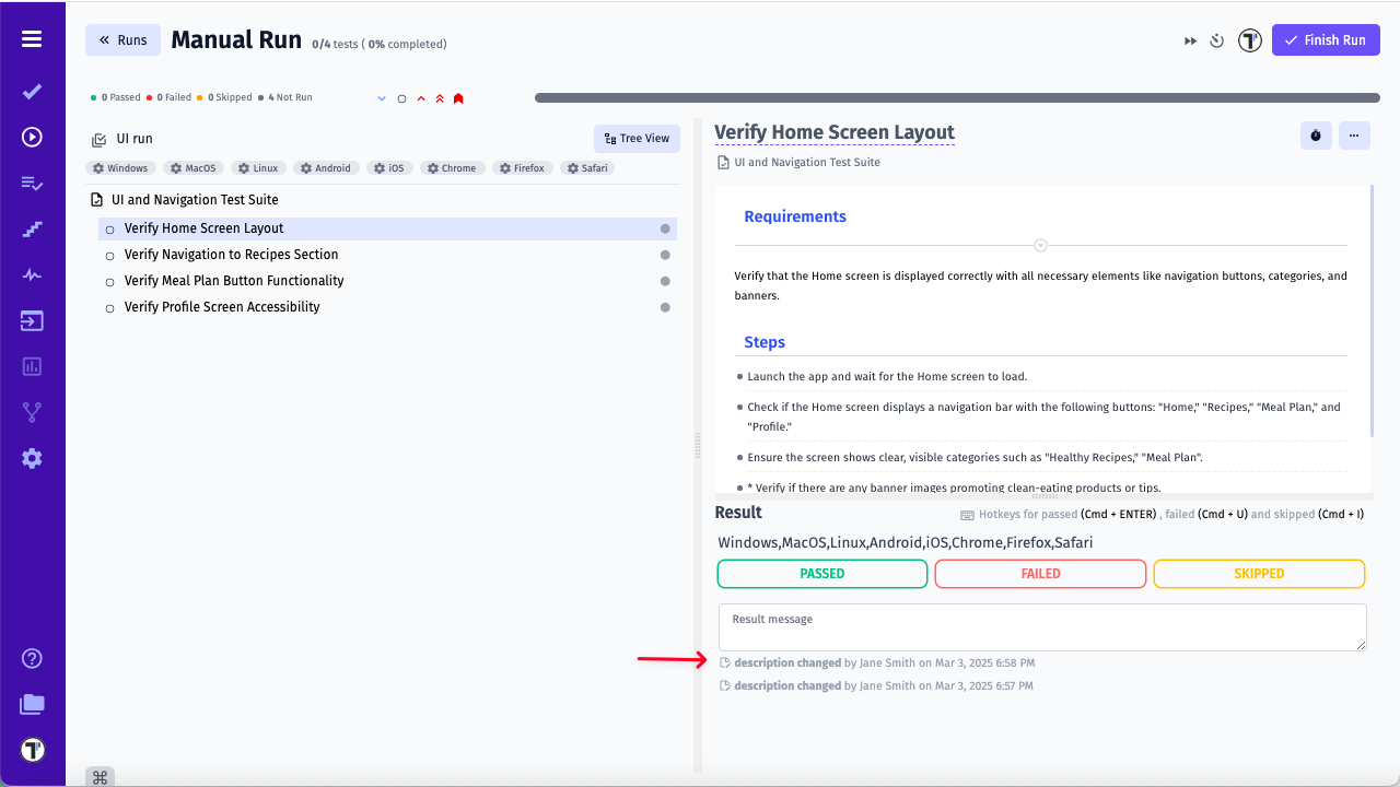 test case history