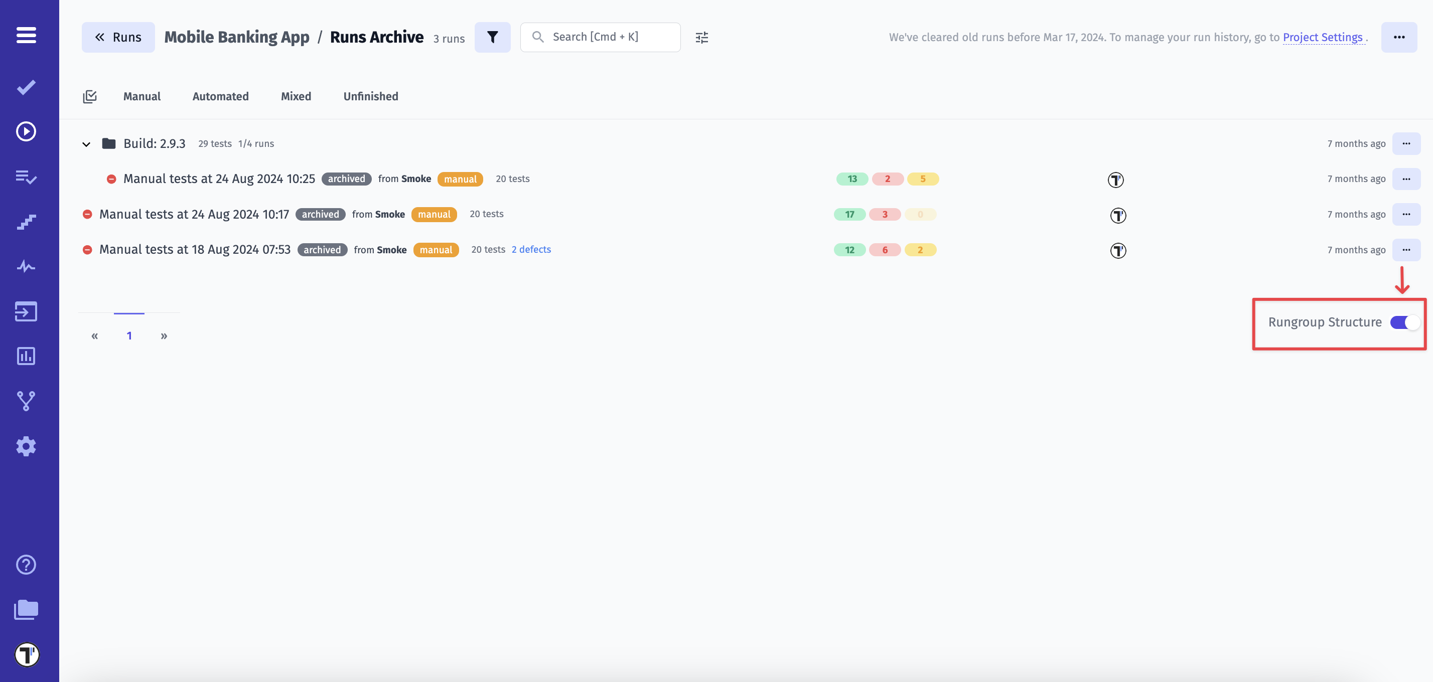 Rungroup Structure button